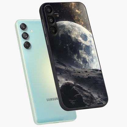 Lunar Horizon Glow Glass Case displayed in angled mockup highlighting celestial moon design with dreamy night aesthetic.