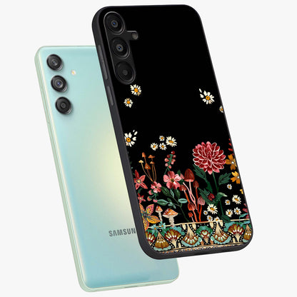 Midnight Bloom Pattern Glass Case displayed in angled mockup highlighting elegant flower design with midnight aesthetic style.