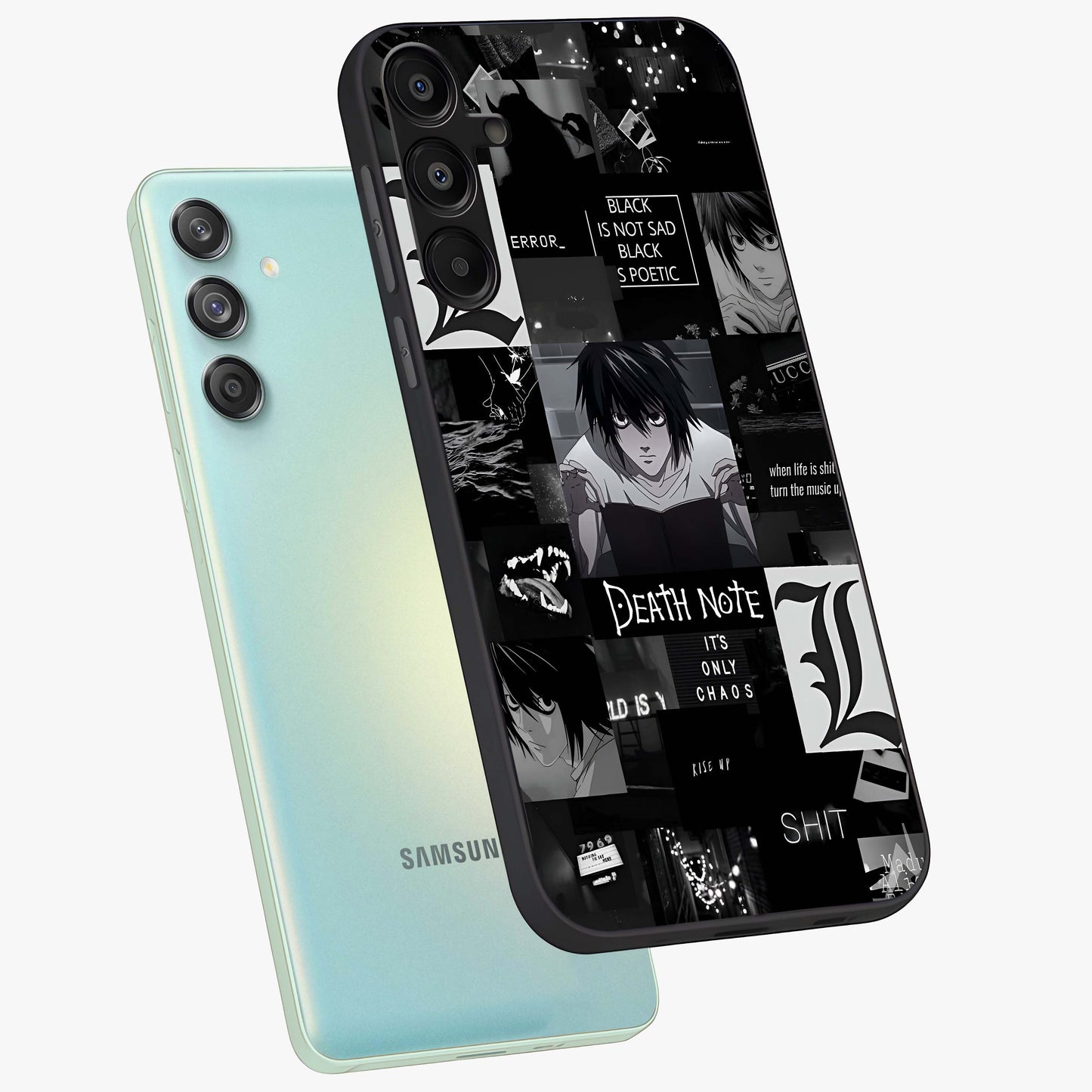 Midnight Chaos Mind Glass Case displayed in angled mockup highlighting chaotic artistic design with dramatic midnight aesthetic.
