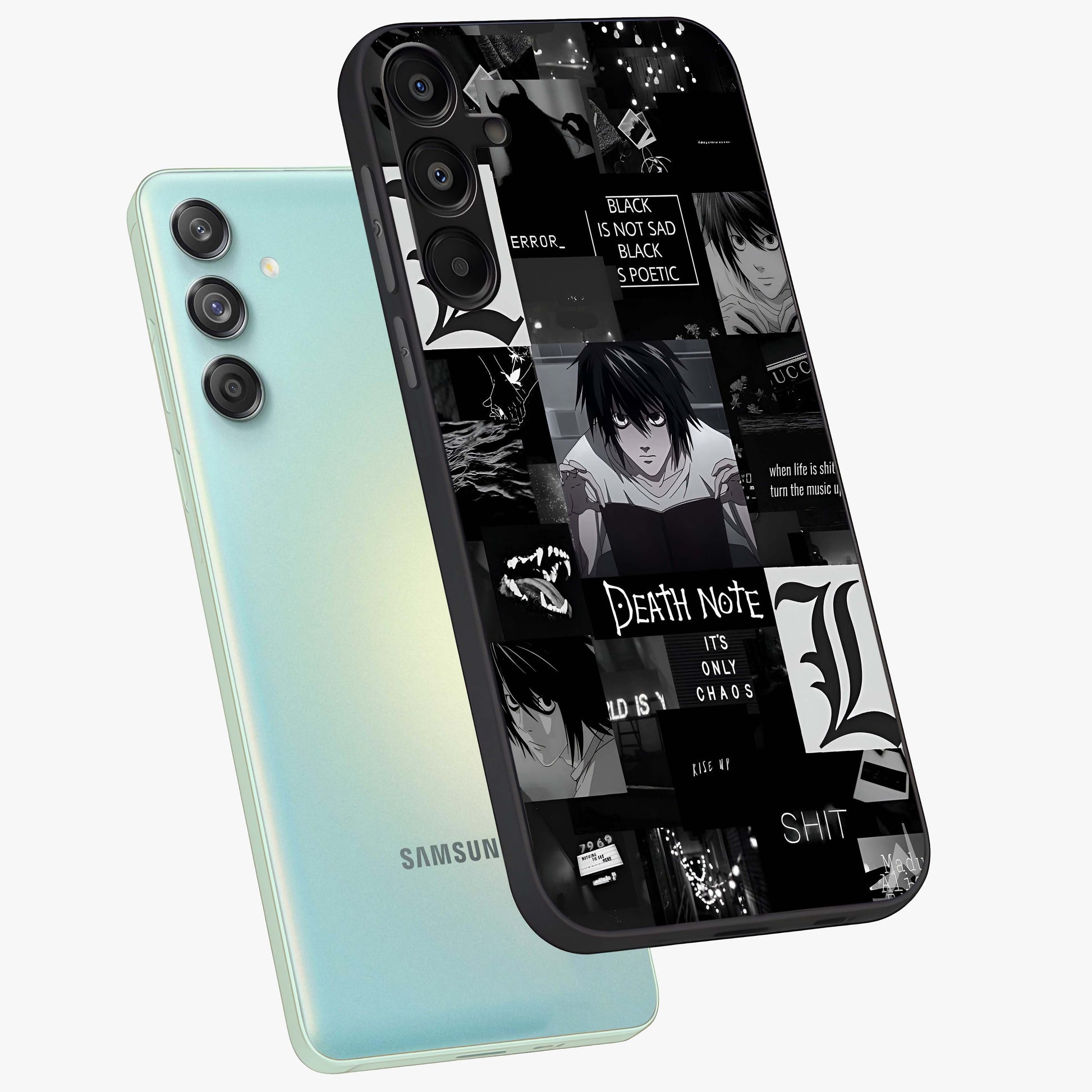 Midnight Chaos Mind Glass Case displayed in angled mockup highlighting chaotic artistic design with dramatic midnight aesthetic.