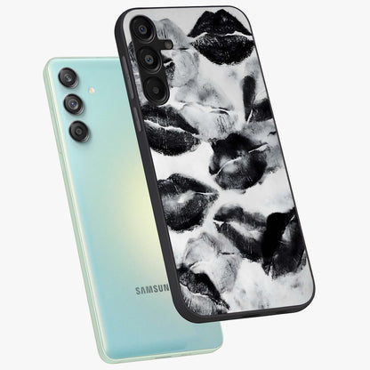 Midnight Kiss Marks Glass Case displayed in angled mockup highlighting playful romantic design with bold midnight aesthetic.