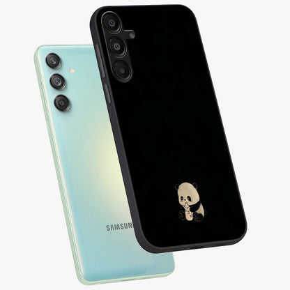 Midnight Panda Love Glass Case displayed in angled mockup highlighting adorable panda illustration with midnight aesthetic.