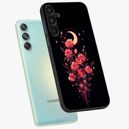 Moonlit Floral Elegance Glass Case displayed in angled mockup highlighting graceful flower design with soft moonlight aesthetic.