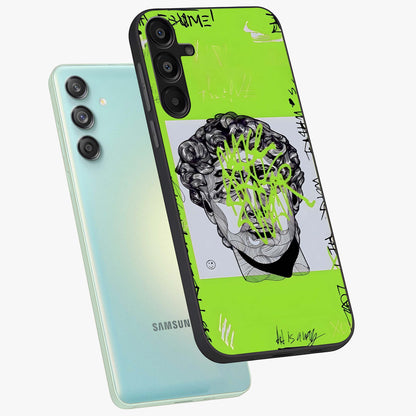 Neo Graffiti Rebellion Glass Case displayed in angled mockup highlighting urban street art design with rebellious aesthetic.