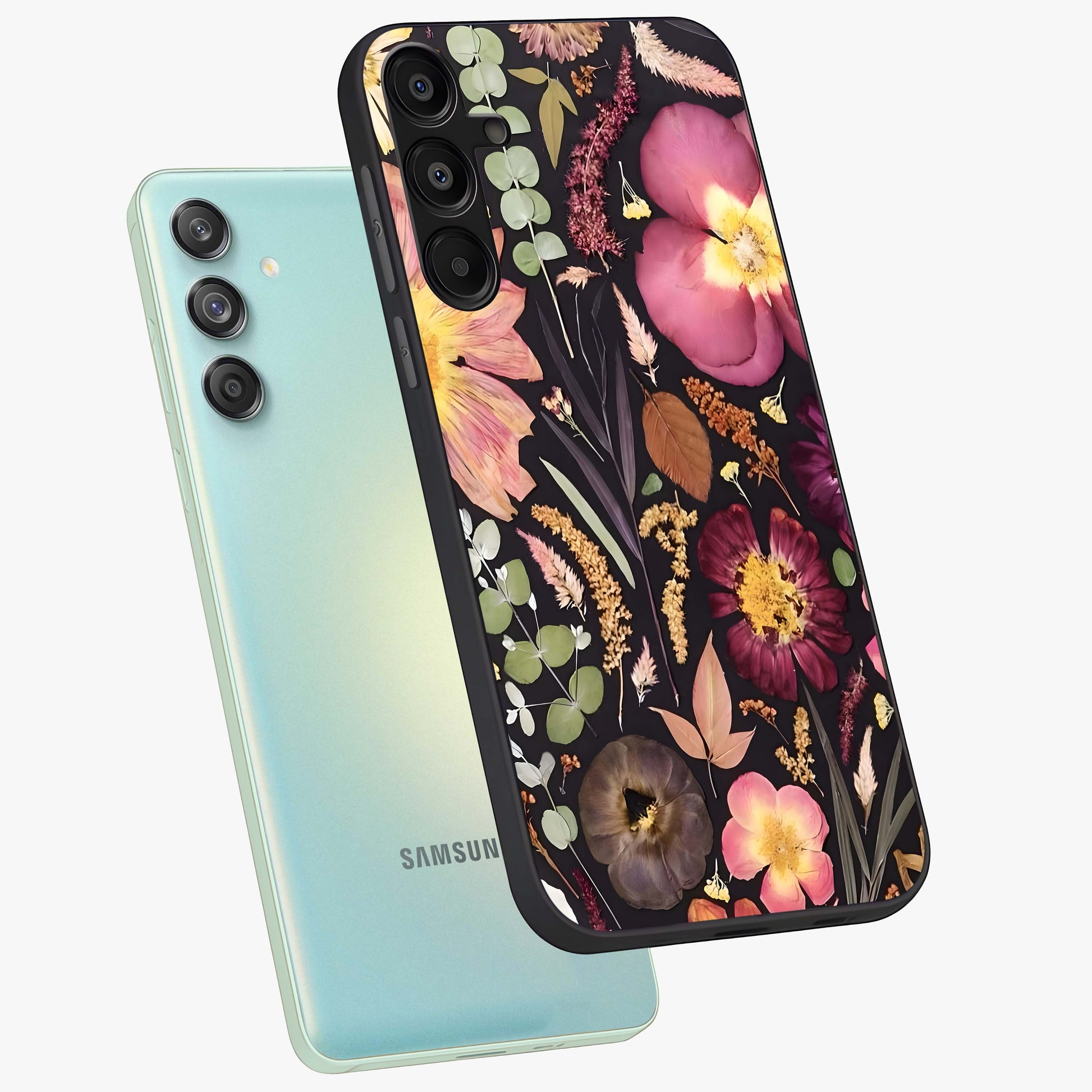 Petal Dream Tapestry Glass Case displayed in angled mockup highlighting decorative petal pattern with elegant botanical aesthetic.