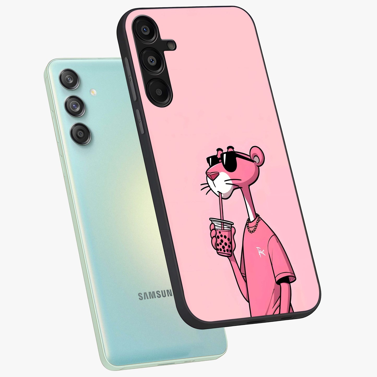 Pink Panther Glass Case displayed in angled mockup highlighting playful cartoon character design with vibrant pink aesthetic.