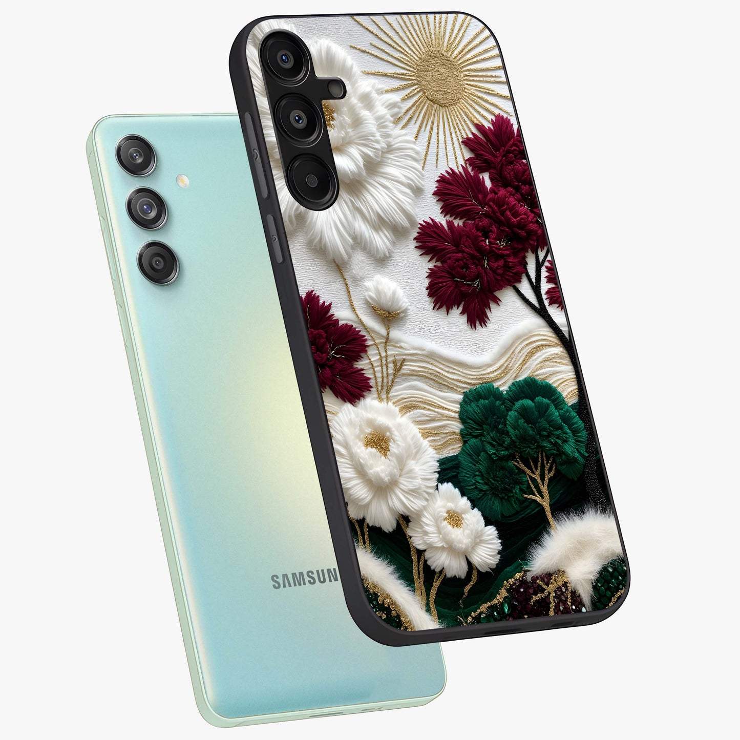 Radiant Bloom Elegance Glass Case displayed in angled mockup highlighting graceful floral design with radiant aesthetic style.