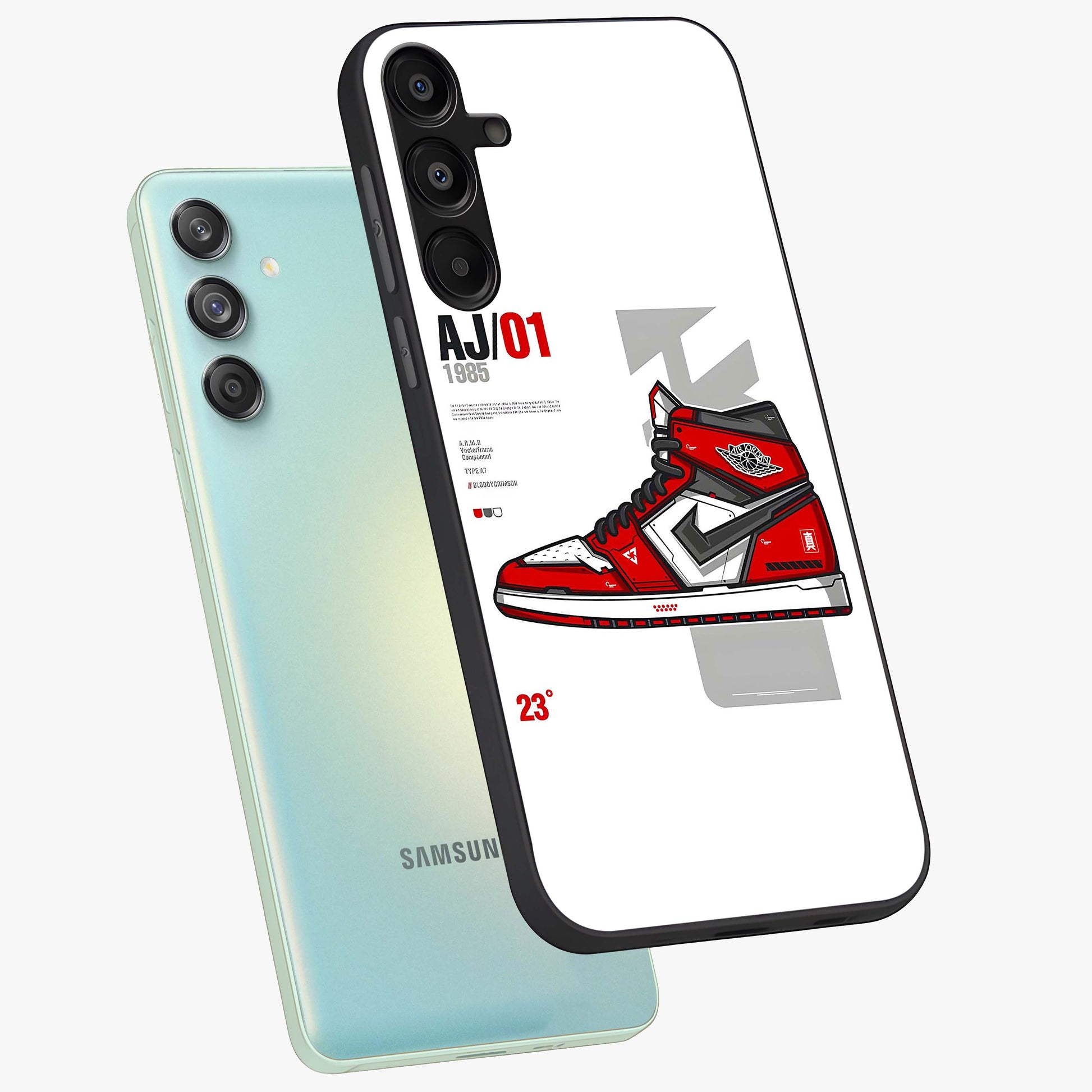 Retro Sneaker Blueprint Glass Case displayed in angled mockup highlighting detailed shoe design with sporty retro aesthetic.