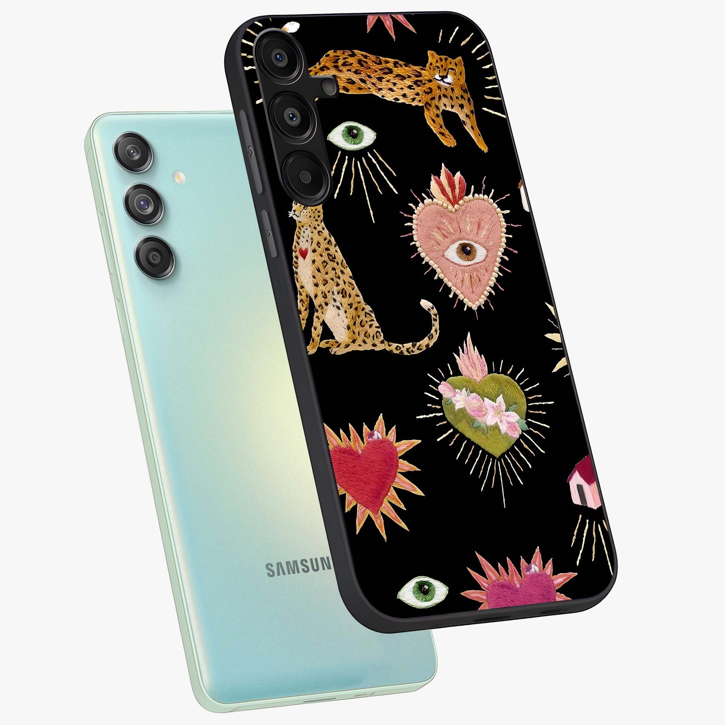 Sacred Jungle Heart Glass Case displayed in angled mockup highlighting lush tropical design with natural aesthetic style.