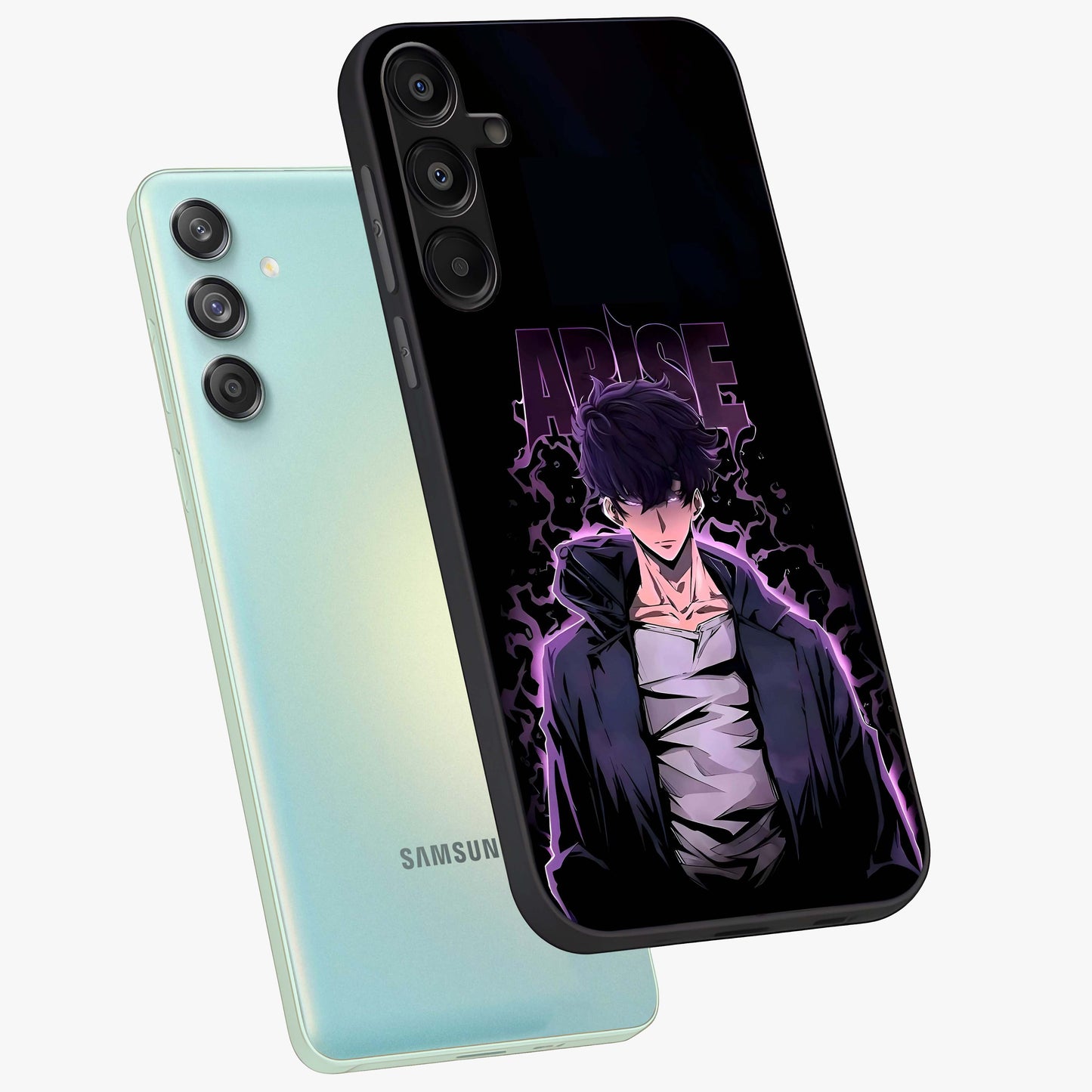 Shadow Monarch Awakening Glass Case displayed in angled mockup highlighting dramatic shadow warrior design with fantasy aesthetic.
