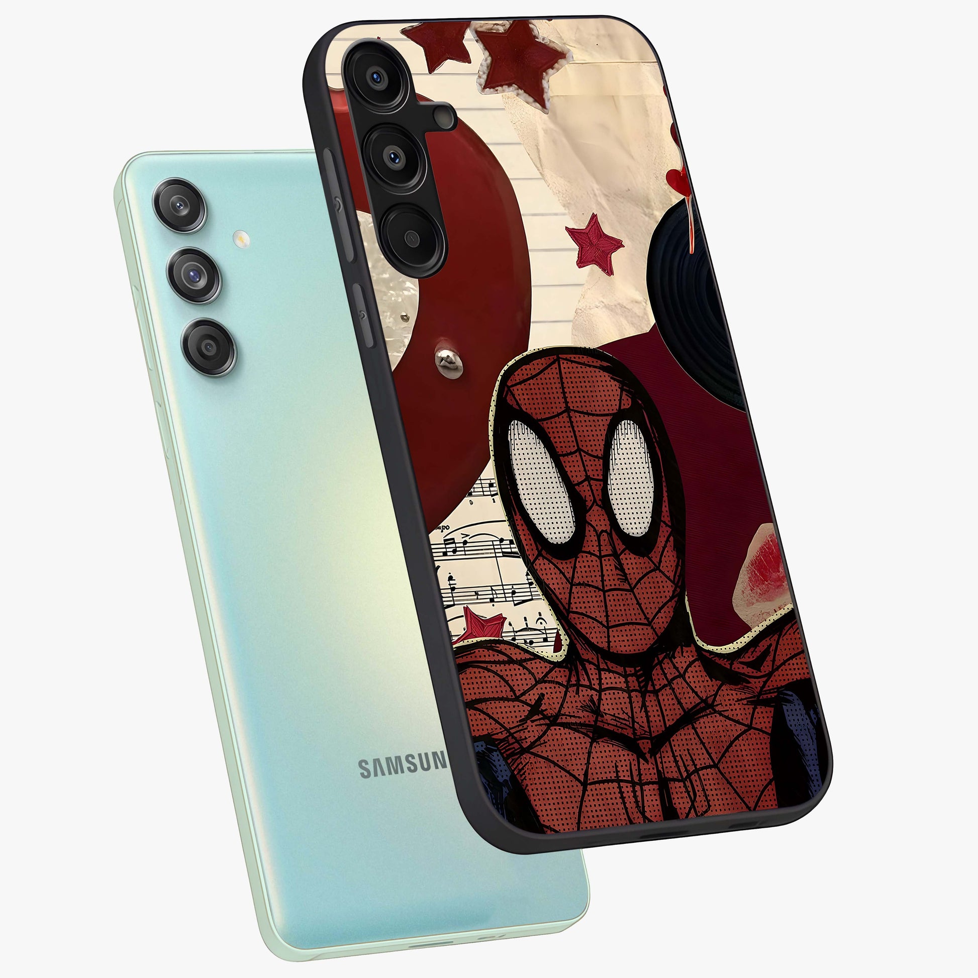 Web Warrior Vibes Glass Case displayed in angled mockup highlighting dynamic web design with comic style aesthetic.