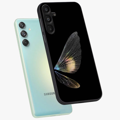 Whispers Of Wings Glass Case displayed in angled mockup highlighting soft feather design with celestial aesthetic style.