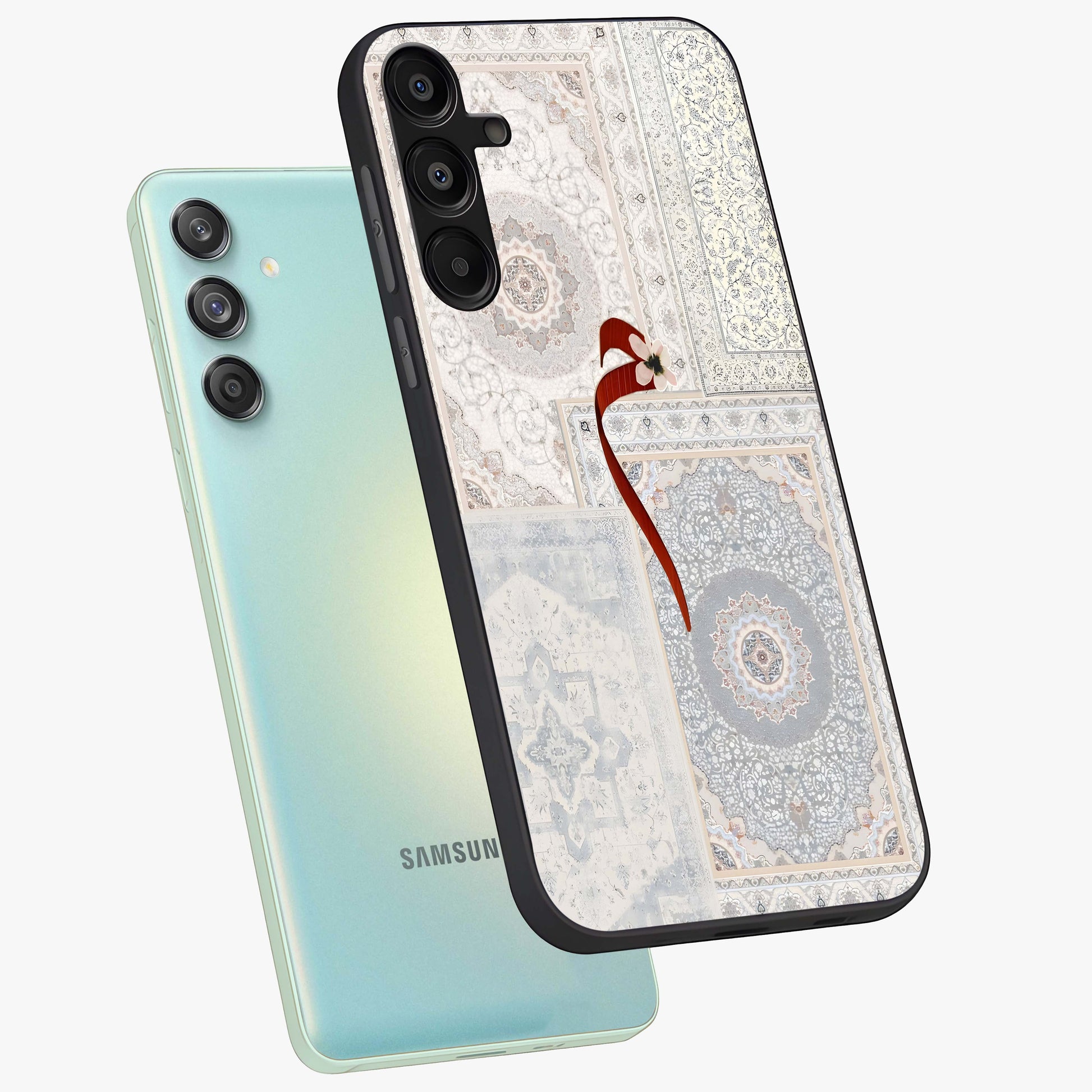White Aesthetic Bow Glass Case displayed in angled mockup highlighting clean bow design with soft aesthetic style.