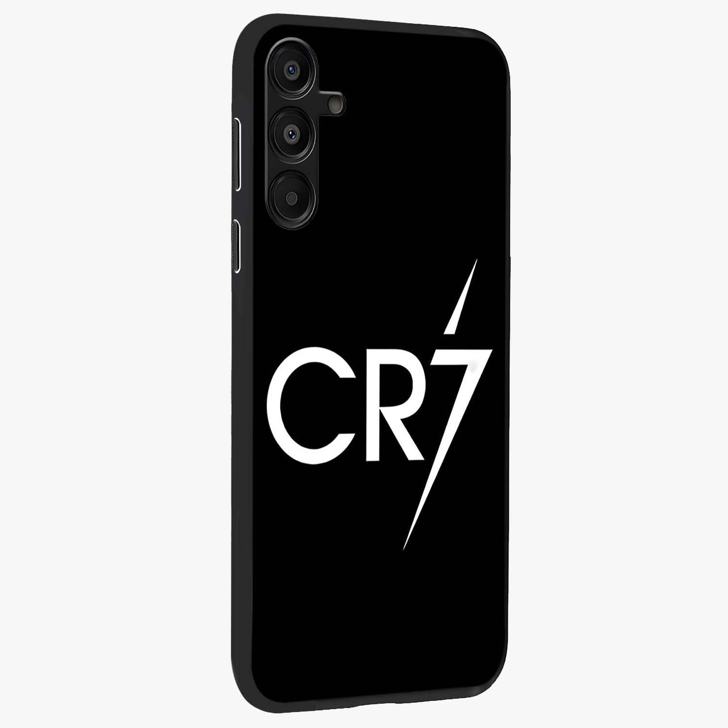 Cr7 Elite Strike Glass Case upright view showcasing energetic football inspired design with modern sports aesthetic.