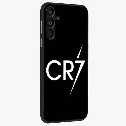Cr7 Elite Strike Glass Case upright view showcasing energetic football inspired design with modern sports aesthetic.
