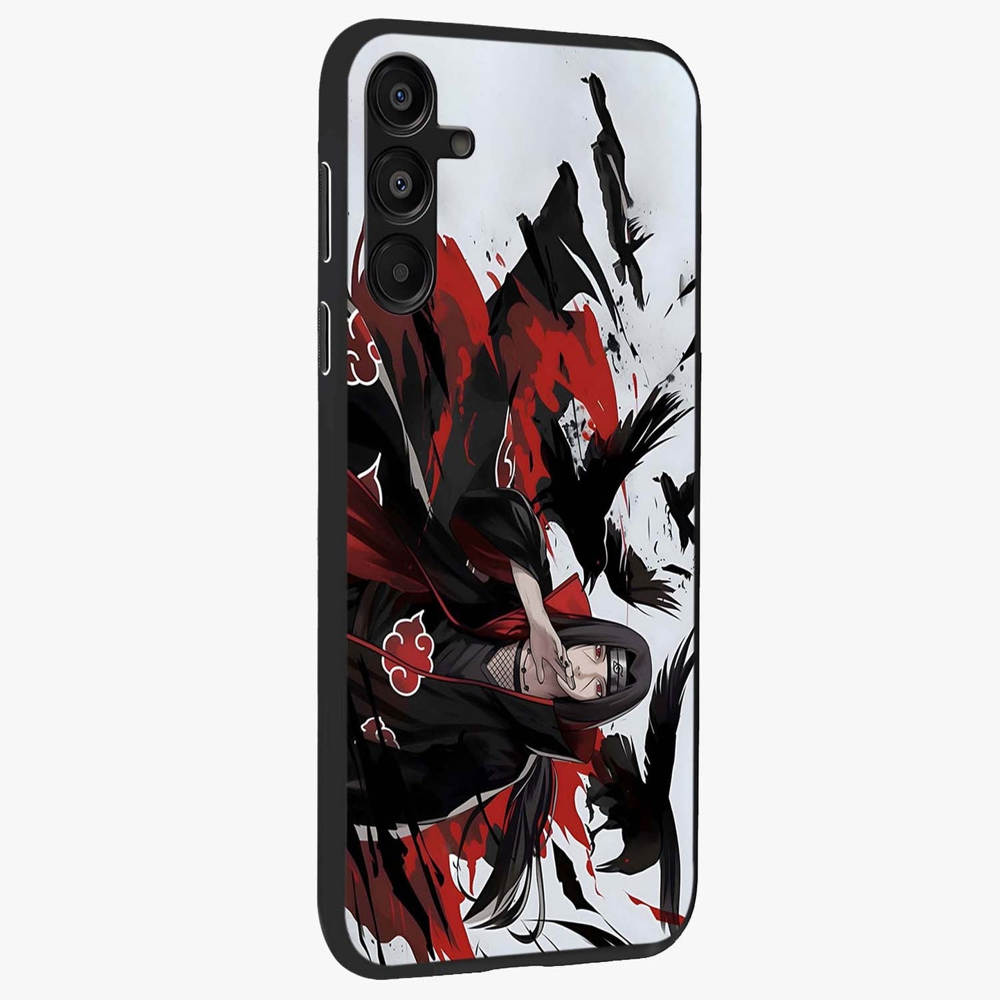 Crimson Crow Illusion Glass Case upright view showcasing striking crow illusion artwork with intense crimson theme.