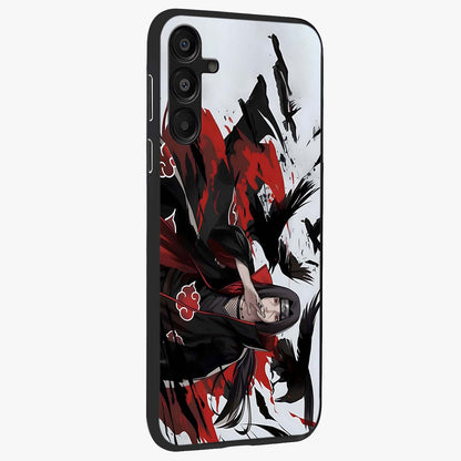 Crimson Crow Illusion Glass Case upright view showcasing striking crow illusion artwork with intense crimson theme.