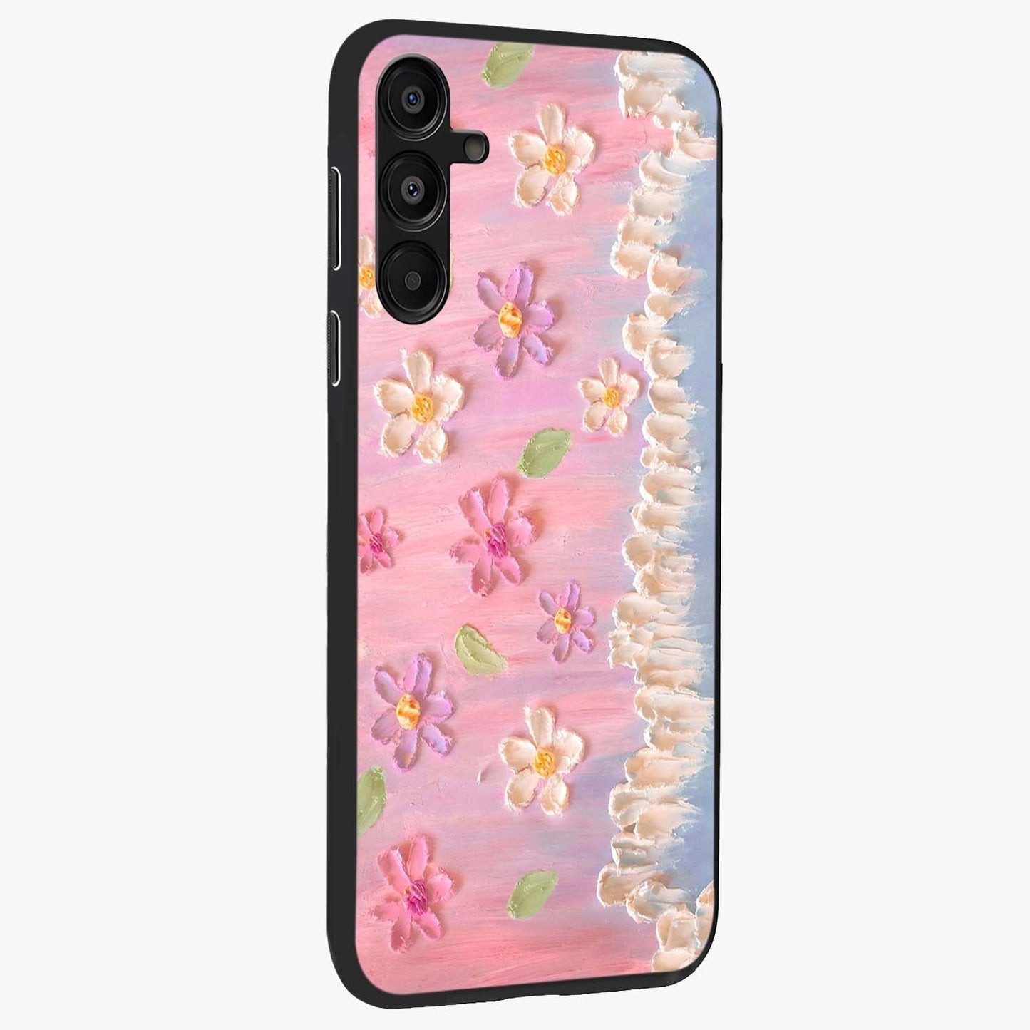 Dreamy Painted Garden Glass Case upright view showcasing vibrant floral garden artwork with artistic nature theme.