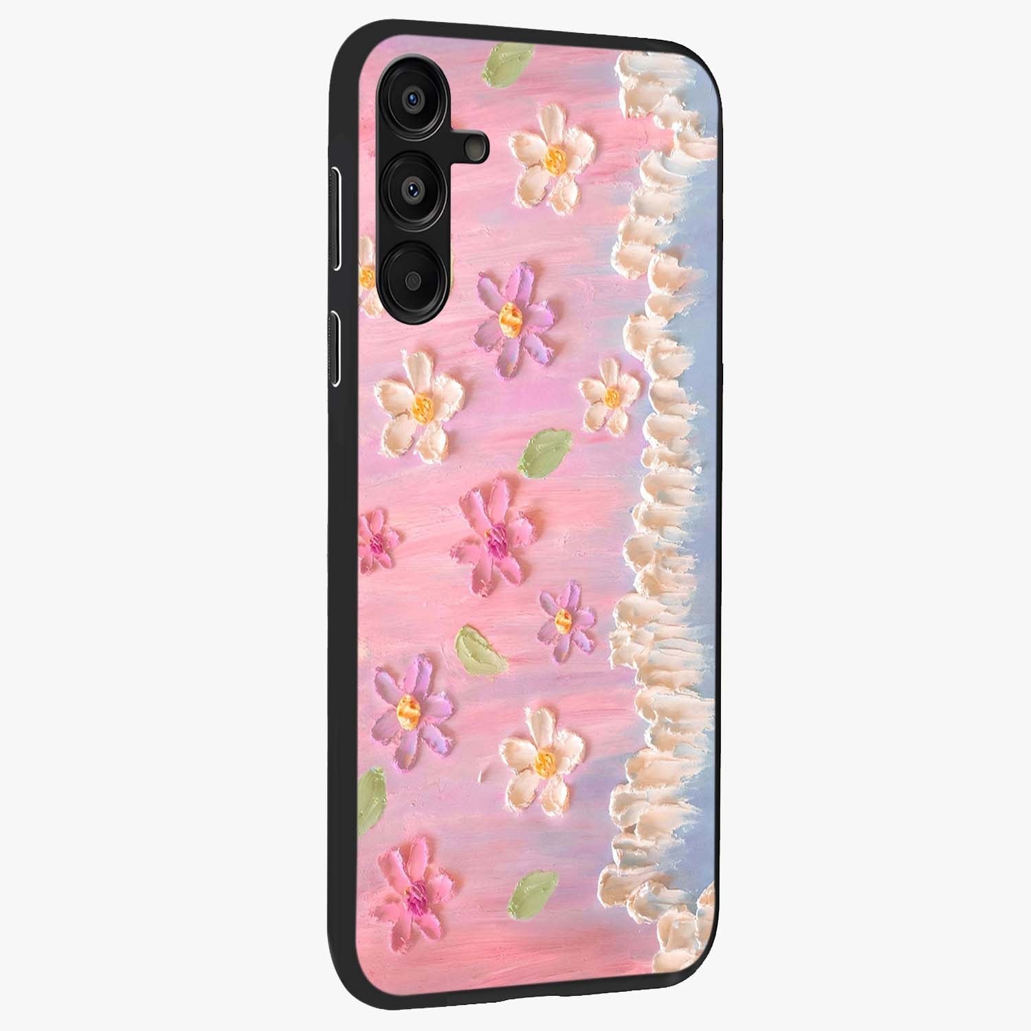 Dreamy Painted Garden Glass Case upright view showcasing vibrant floral garden artwork with artistic nature theme.