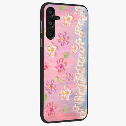 Dreamy Painted Garden Glass Case upright view showcasing vibrant floral garden artwork with artistic nature theme.