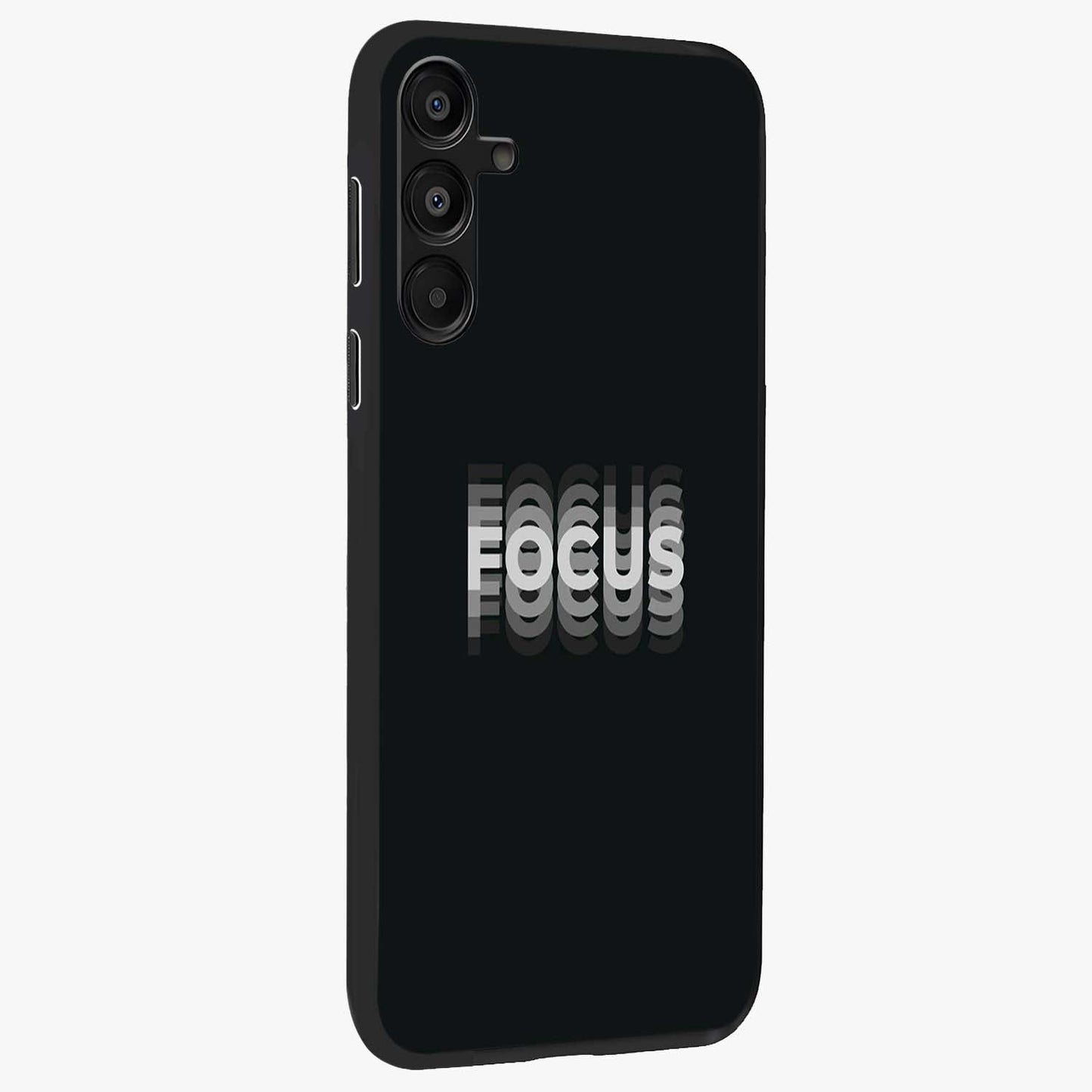 Focus Mode On Glass Case upright view showcasing strong typography statement with sleek motivational theme.