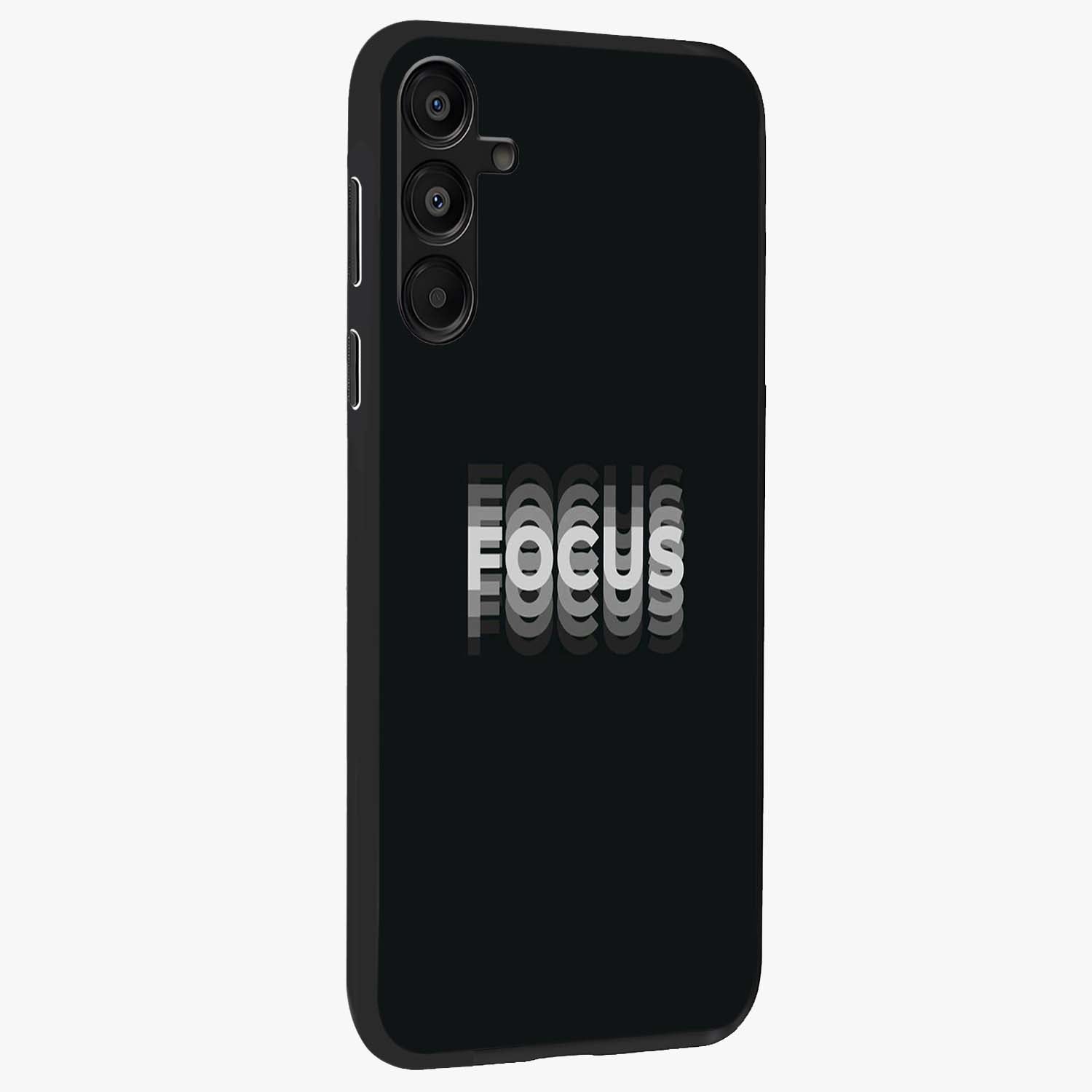 Focus Mode On Glass Case upright view showcasing strong typography statement with sleek motivational theme.