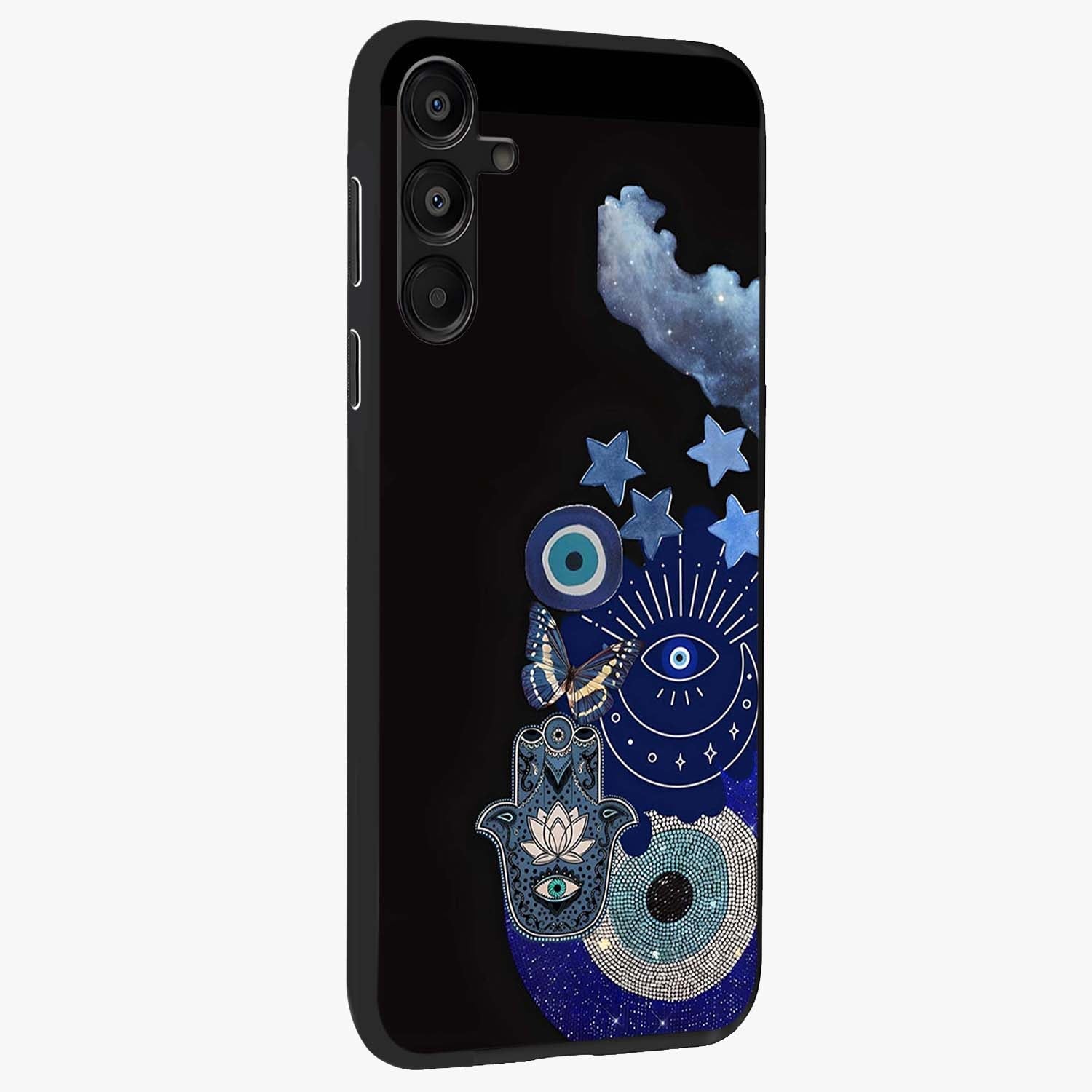 Galactic Charm Cluster Glass Case upright view showcasing glowing cosmic charm artwork with magical celestial style.
