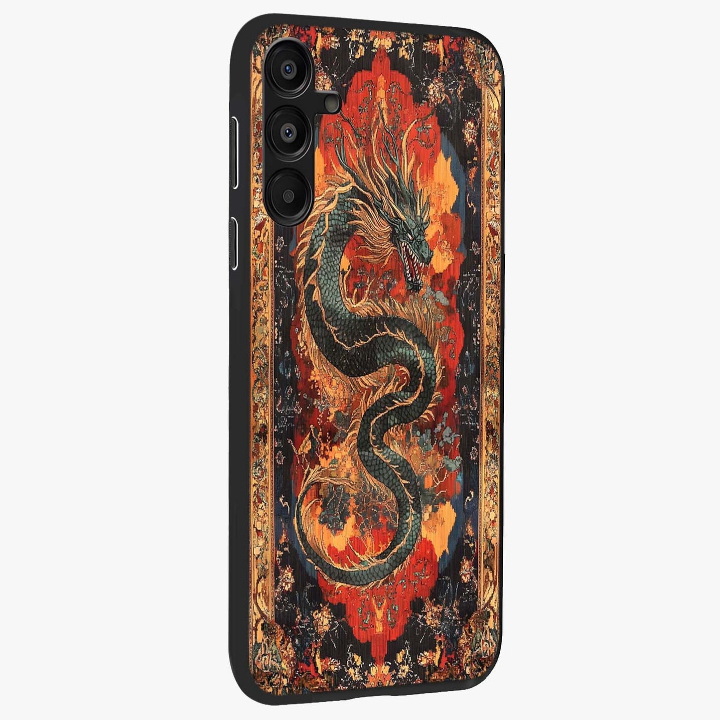 Inferno Dragon Soul Glass Case upright view showcasing intense dragon artwork with fantasy fire theme.