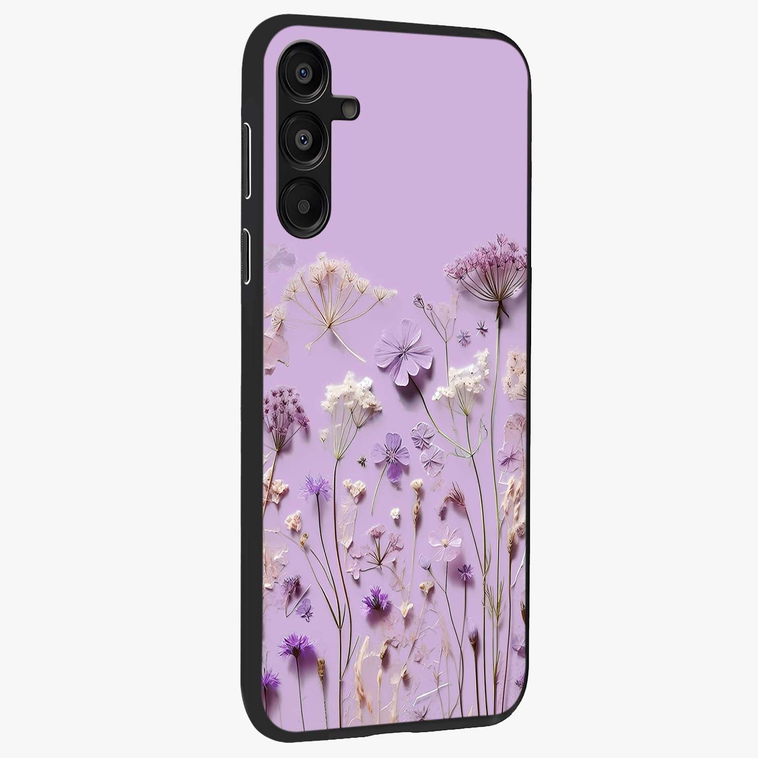 Lavender Blossom Dream Glass Case upright view showcasing delicate lavender blossom artwork with peaceful floral theme.