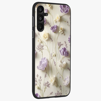 Lilac Breeze Harmony Glass Case upright view showcasing delicate lilac artwork with peaceful floral theme.