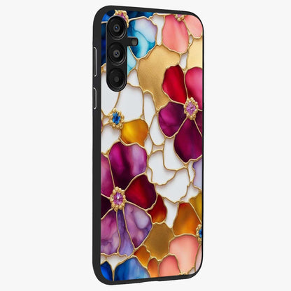 Marble Flower Pattern Glass Case upright view showcasing decorative marble flower artwork with refined style.