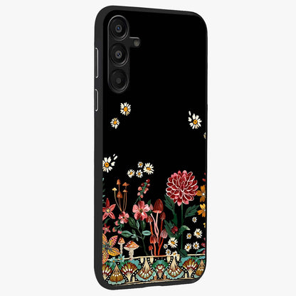 Midnight Bloom Pattern Glass Case upright view showcasing decorative floral artwork with deep night themed palette.