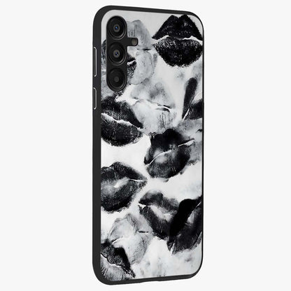 Midnight Kiss Marks Glass Case upright view showcasing stylish kiss mark artwork with trendy romantic theme.