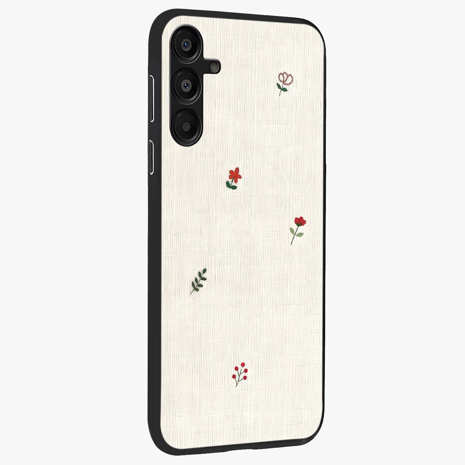 Minimalistic Blue With White Flower Pattern Glass Case upright view showcasing clean white flower artwork with calming blue theme.