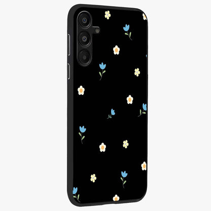 Minimal Petal Whispers Glass Case upright view showcasing elegant floral artwork with modern minimalist style.