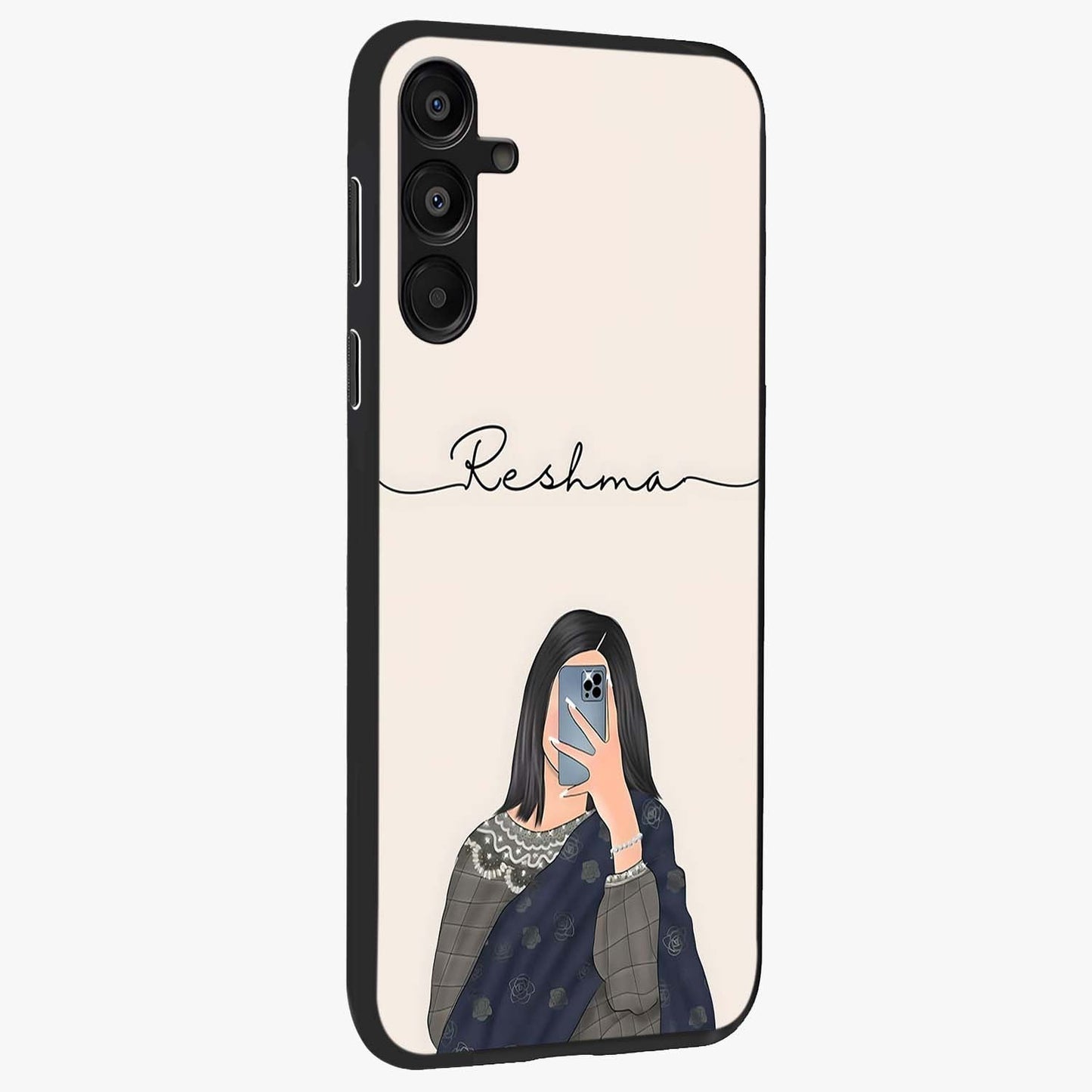 Mirror Mood Muse With Custom Name Glass Case upright view showcasing artistic mirror themed artwork with personalized aesthetic.