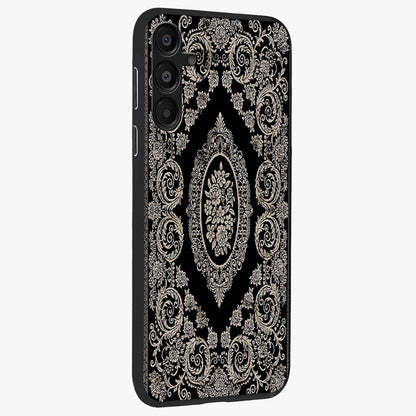 Noir Bloom Elegance Glass Case upright view showcasing graceful floral artwork with luxurious dark theme.