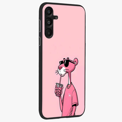 Pink Panther Glass Case upright view showcasing fun animated artwork with stylish retro cartoon theme.