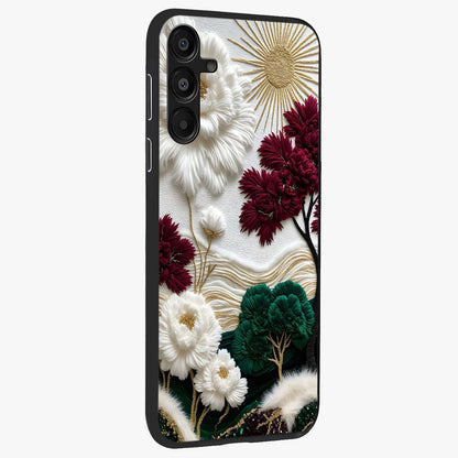 Radiant Bloom Elegance Glass Case upright view showcasing decorative flower artwork with refined botanical theme.