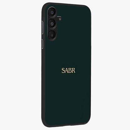 Sabr Minimal Patience Glass Case upright view showcasing calm minimalist artwork with motivational patience theme.