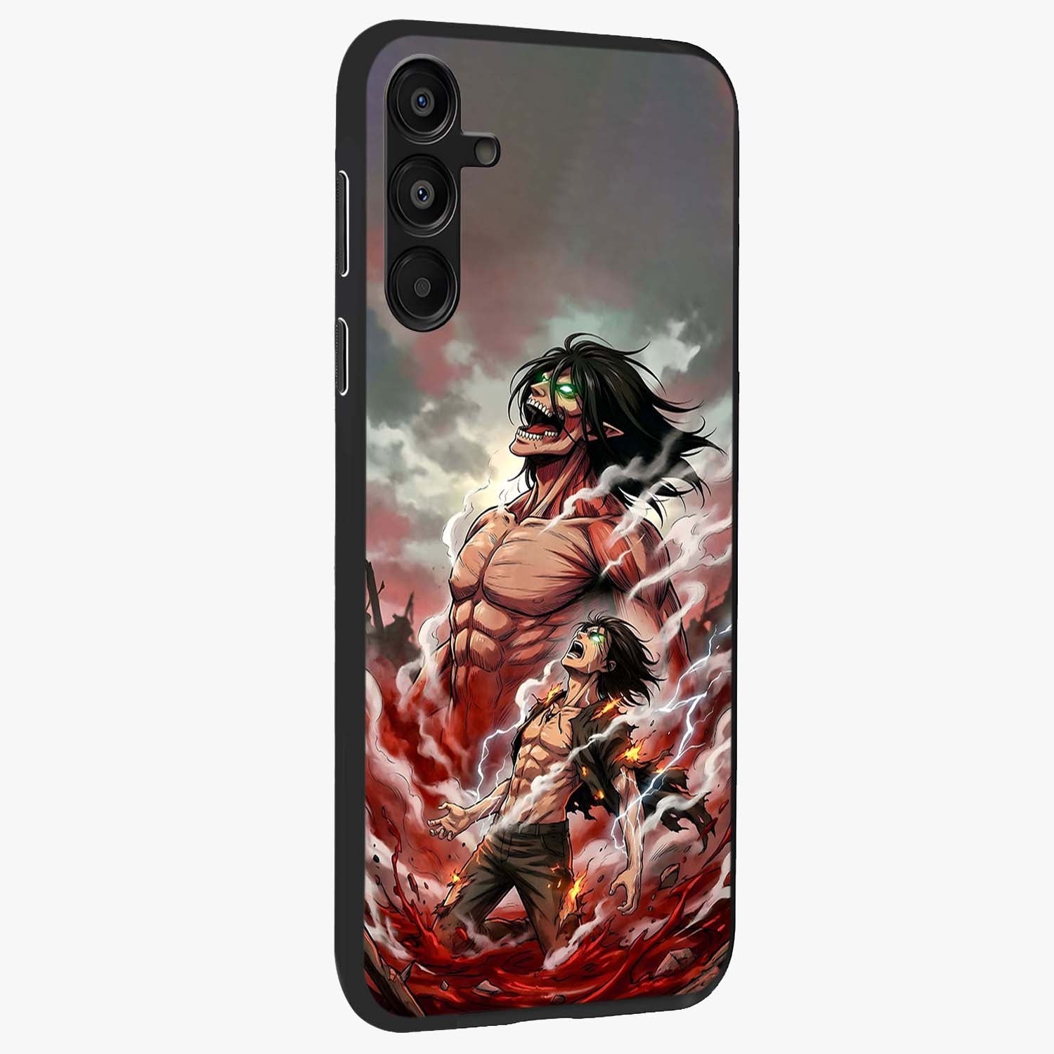 Titan Awakening Fury Glass Case upright view showcasing intense titan artwork with epic fantasy theme.