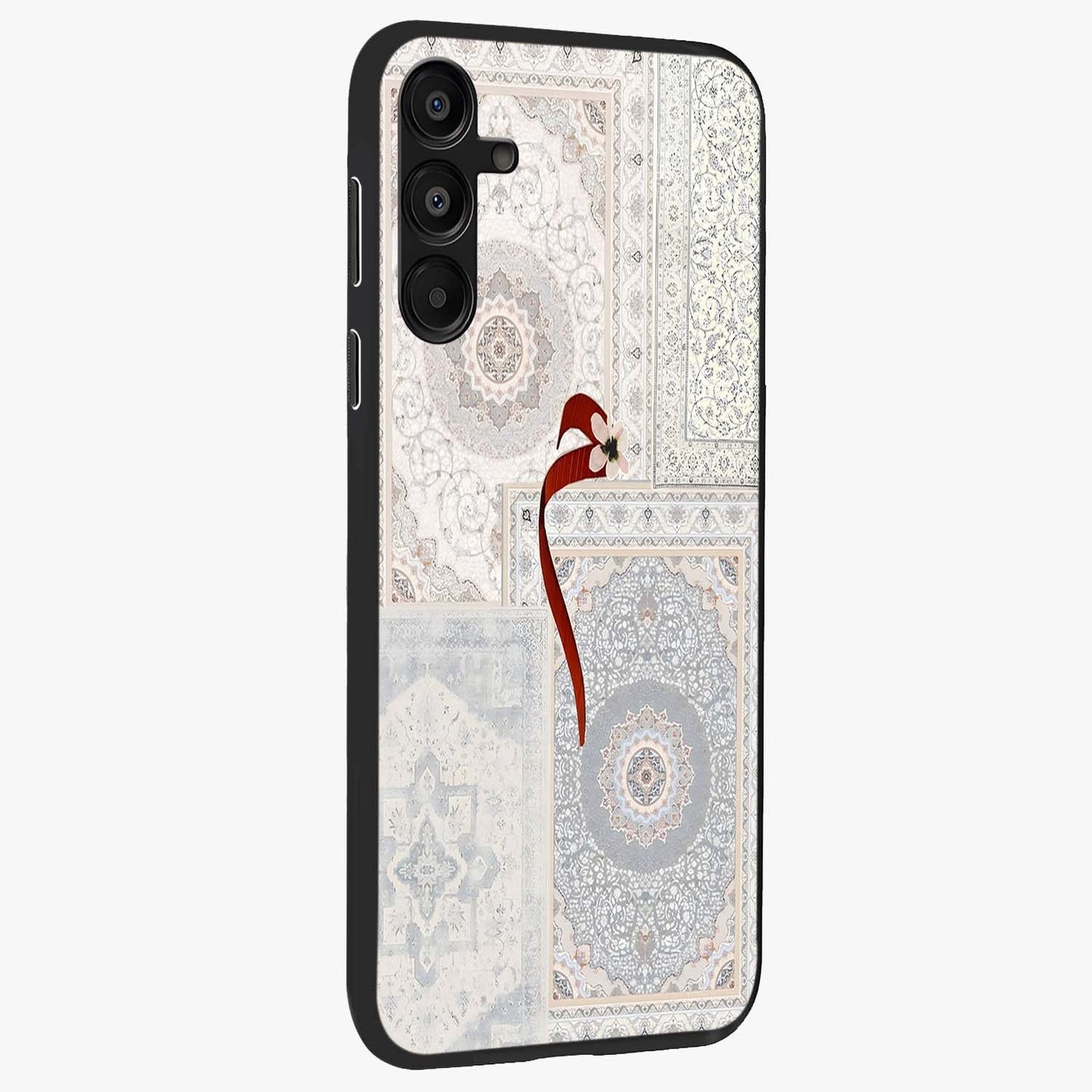 White Aesthetic Bow Glass Case upright view showcasing delicate ribbon bow artwork with cute minimalist theme.