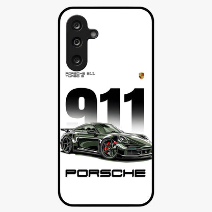 911 Turbo Dominance Glass Case showing clean flat back view with bold 911 sports car artwork and glossy glass finish.
