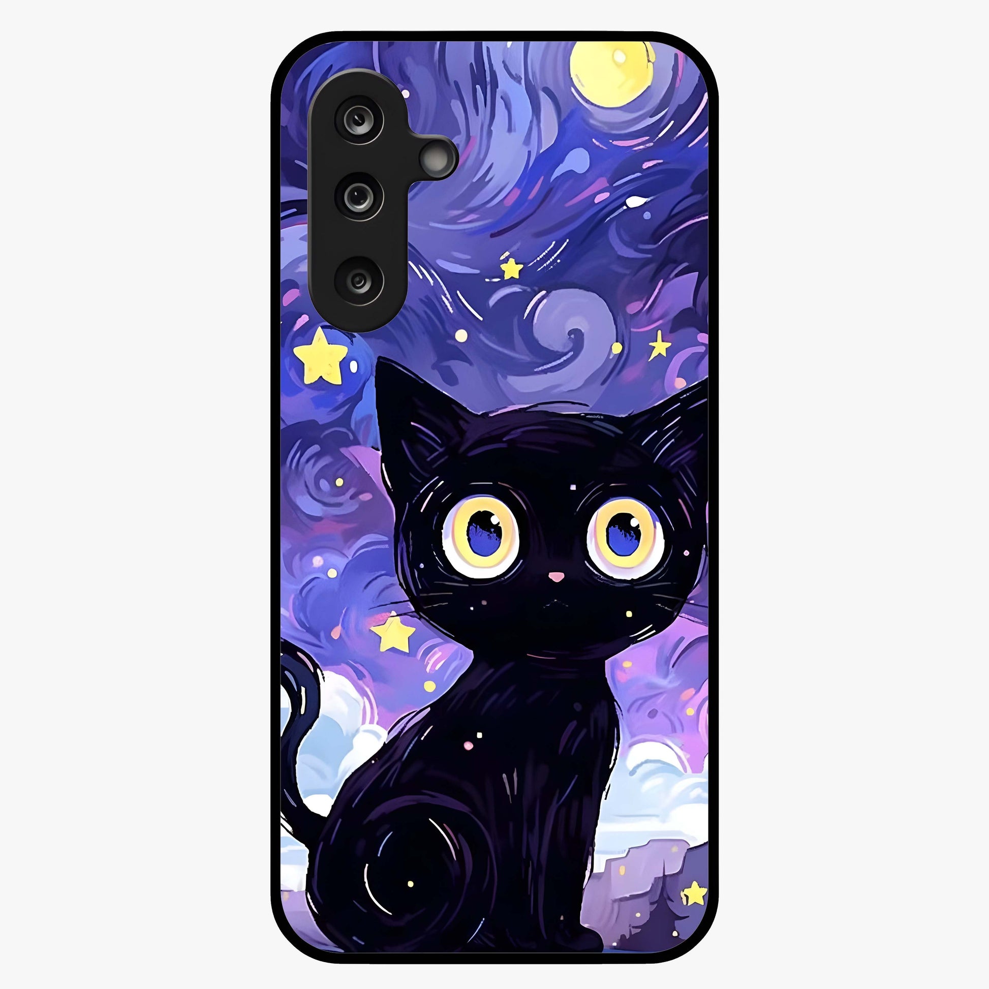 Abstract Cat Art Glass Case showing flat back view with artistic cat illustration and glossy glass finish.