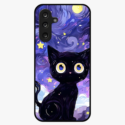 Abstract Cat Art Glass Case showing flat back view with artistic cat illustration and glossy glass finish.