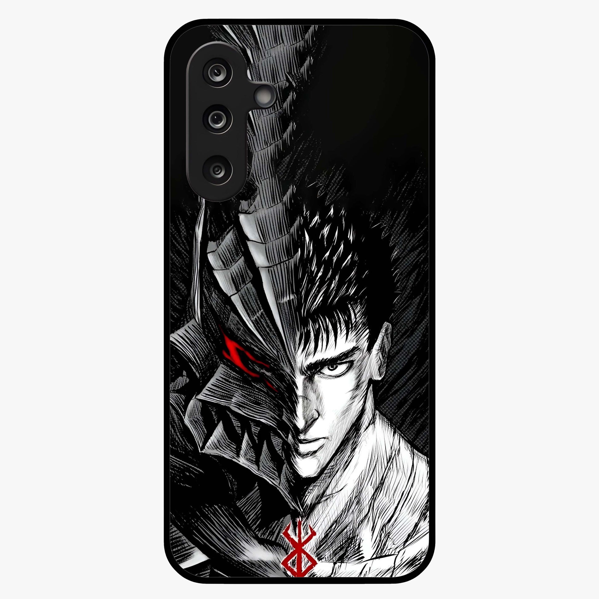 Berserker Blood Oath Glass Case showing flat back view with fierce warrior inspired artwork and glossy glass finish.