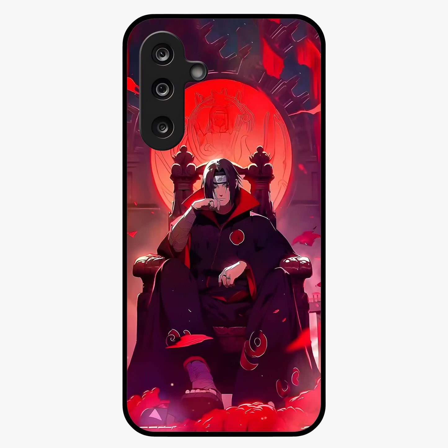 Blood Moon Sovereign Glass Case showing flat back view with mystical blood moon artwork and glossy glass finish.