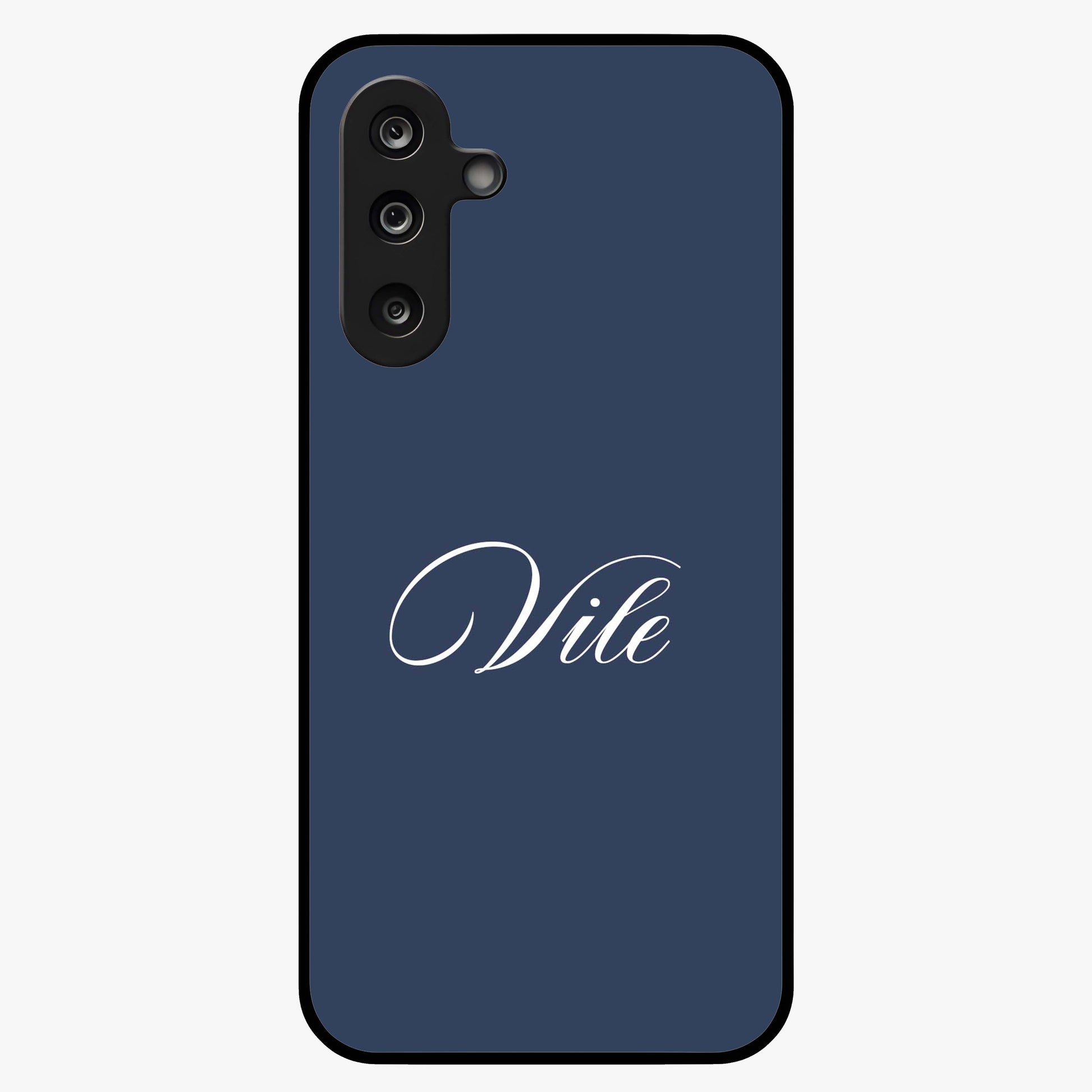Blue Background Personalized Custom Name Glass Case showing flat back view with minimal blue background and custom name design.