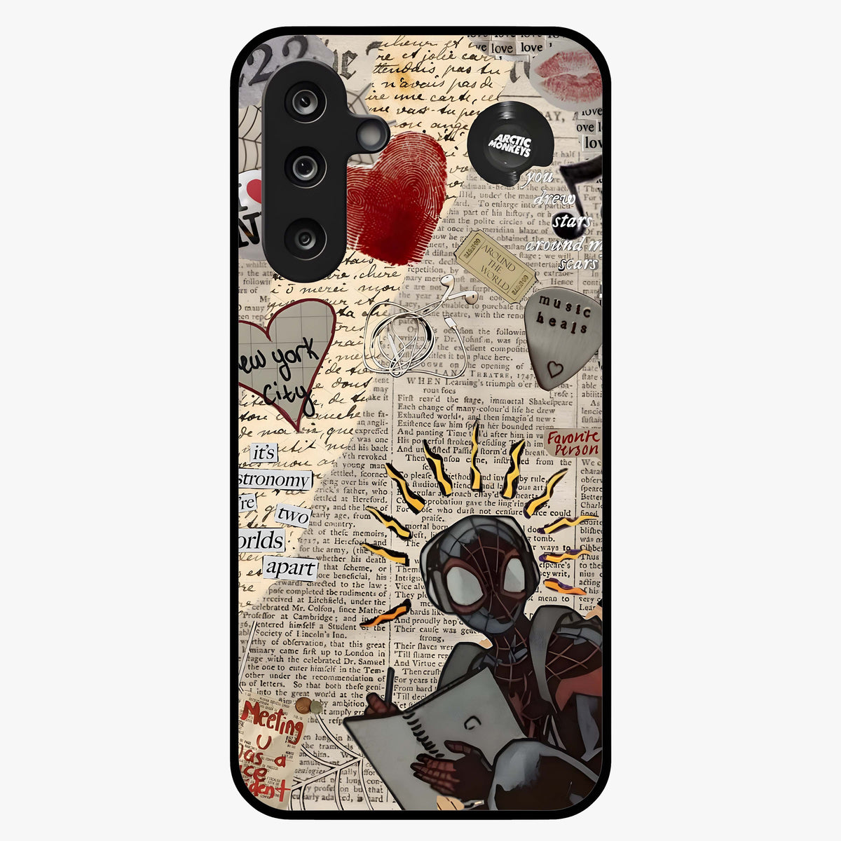 City Dream Sketch Glass Case showing flat back view with artistic city skyline sketch artwork and glossy glass finish.