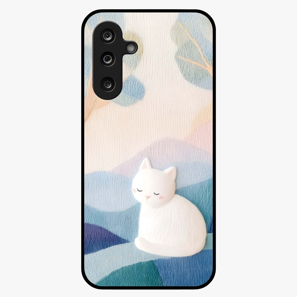 Cotton Dream Cat Glass Case showing flat back view with soft dreamy cat artwork and glossy glass finish.